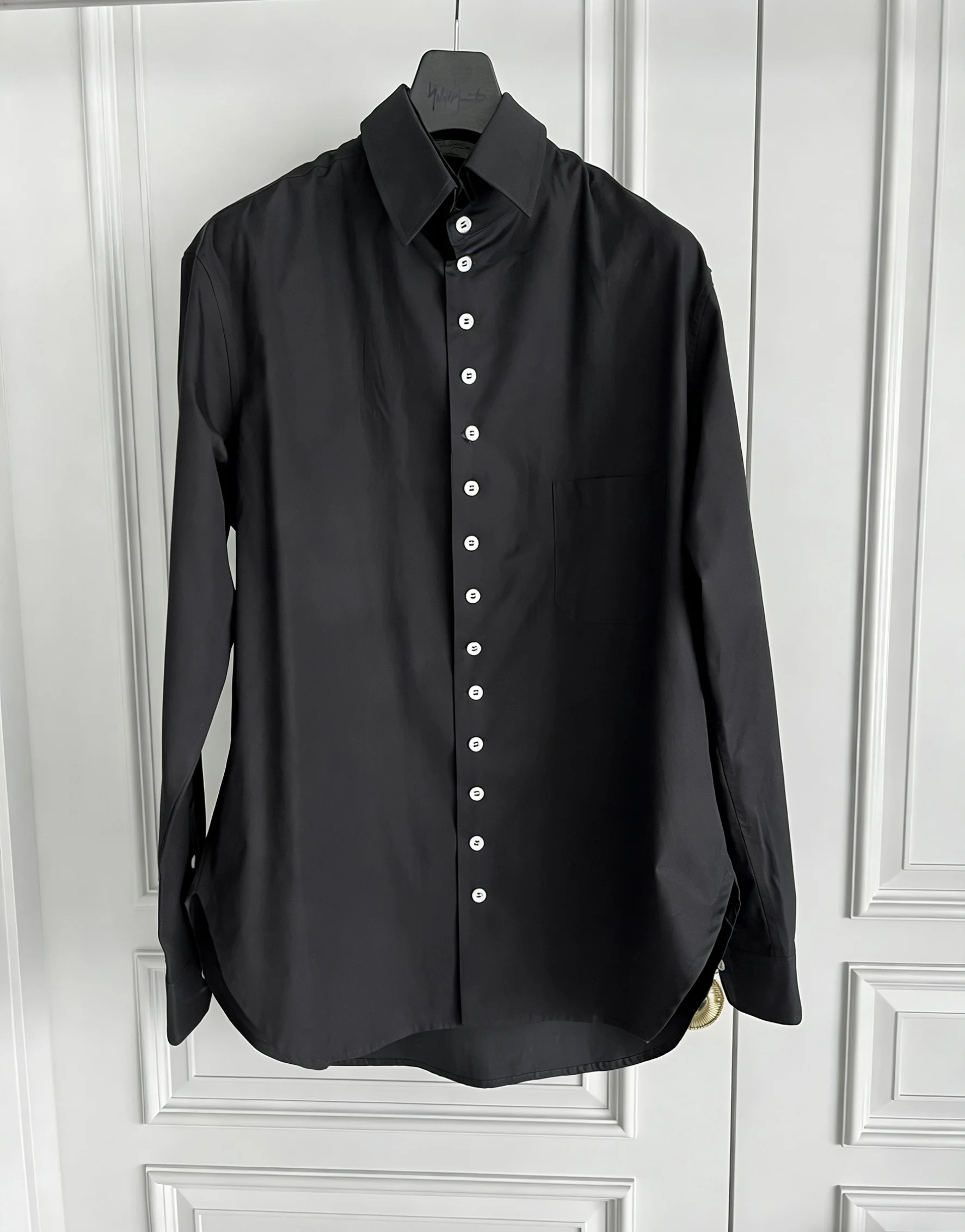 

TOP-YAMAMOTO original design white button shirt for men, artistic Japanese black casual