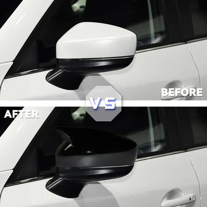 Rearview Mirror Cover Side Reversing Mirror For Mazda CX5 CX-5 2017-2023 Glossy Black Ox Horn Rear View Mirror Cover Trim