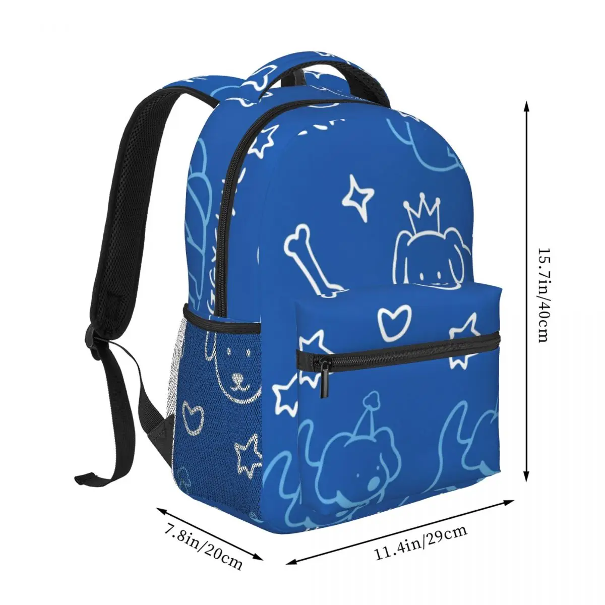 Cute Animal Print Backpack Tossed Dog Hearts Whimsical Illustration Vibrant Blue Multi Lightweight Daypack for School Outdoor