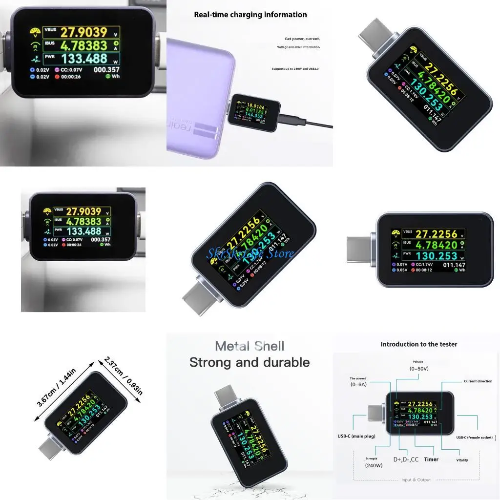 

E65E 240W USB C Multifunction Digital Display Electricity Ammeter Power Meter Detector Charging Ammeter Detector