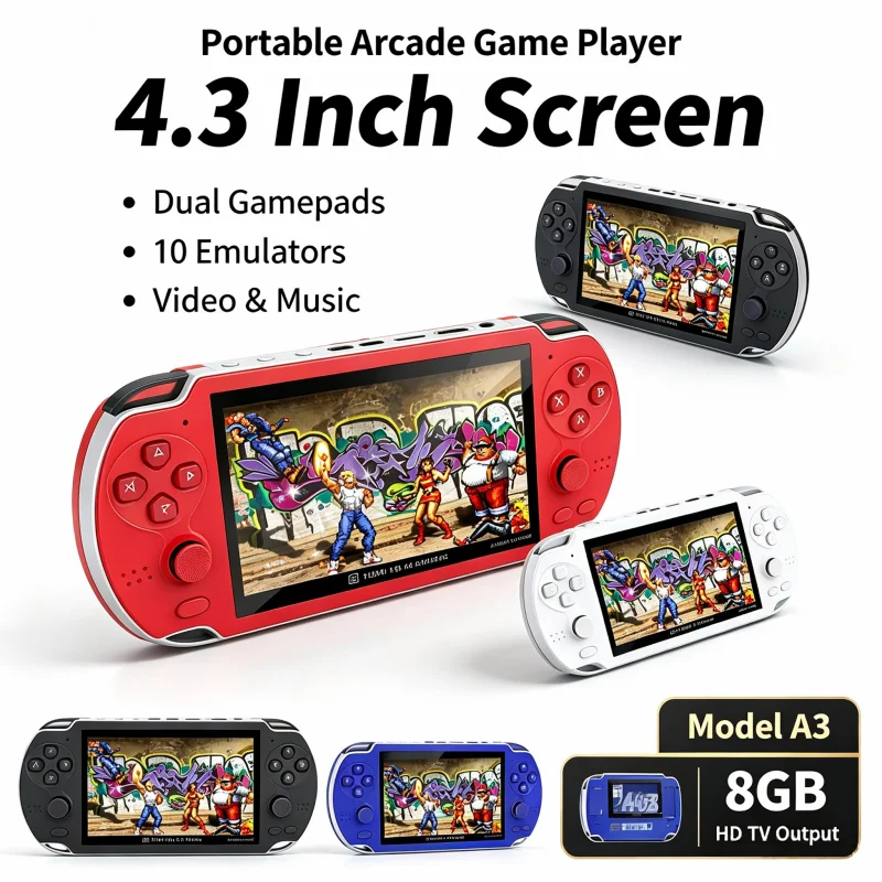 4.3Inch Retro Handheld Game Player Portable Arcade Console 2 Players Double Game MP3 MP4 PSP3000 Style Pocket Video Game Machine