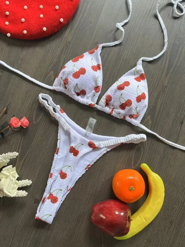 Badmode Vrouwen Schattige Kersenprint Braziliaanse String Bikini Set Sexy String Badpak Twee Stukken Badpak Vrouwen 2023 Strandkleding