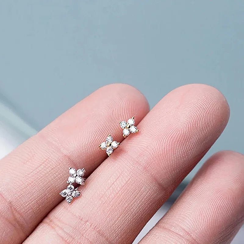 2/3Pcs Dainty CZ Flower Stud Earrings For Women, 18K Gold Plated Tiny Small Cute Cartilage Helix Tragus Ear Piercing Jewelry