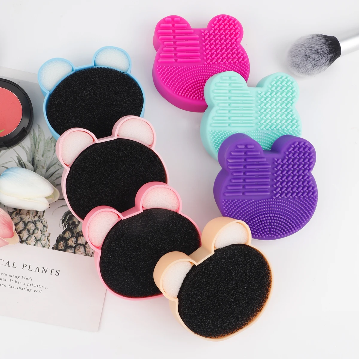 1pc Silicone Makeup Brush Cleansing Mat Wet Dry Double Use Brush Cleaner Bear Shaped Comestic Brush Washing Tool