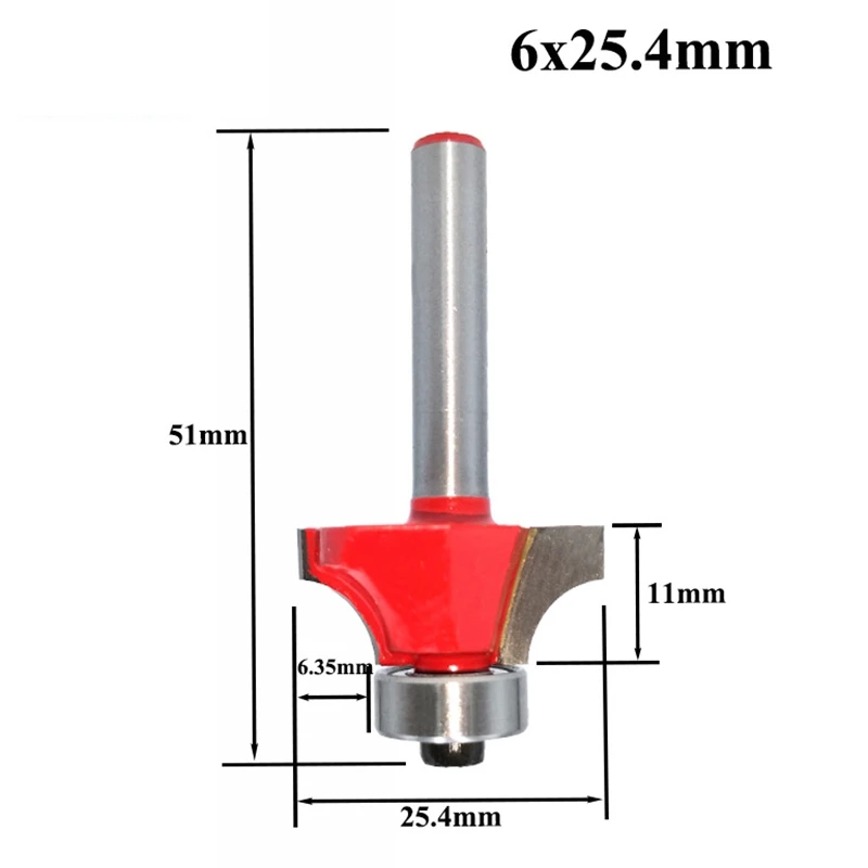 Fraise affleurante pour outil de travail de calcul du bois, coin de tige rond sur mèche de routeur avec livres de roulement, 6mm, 5 pièces