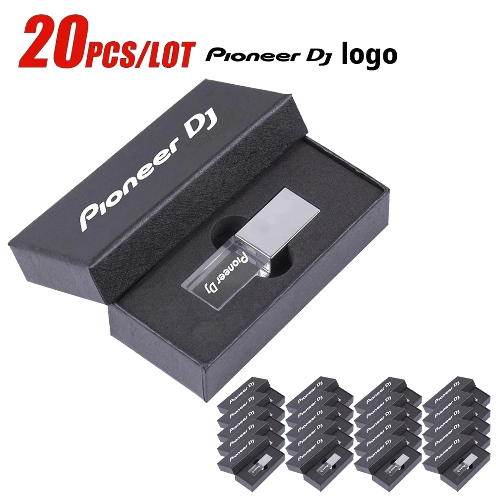 

20PCS/LOT Pioneer DJ Logo crystal USB Flash Drive 128GB Pen Drive 32GB U Disk 4GB Memory Stick Originality Wedding Gifts LOGO