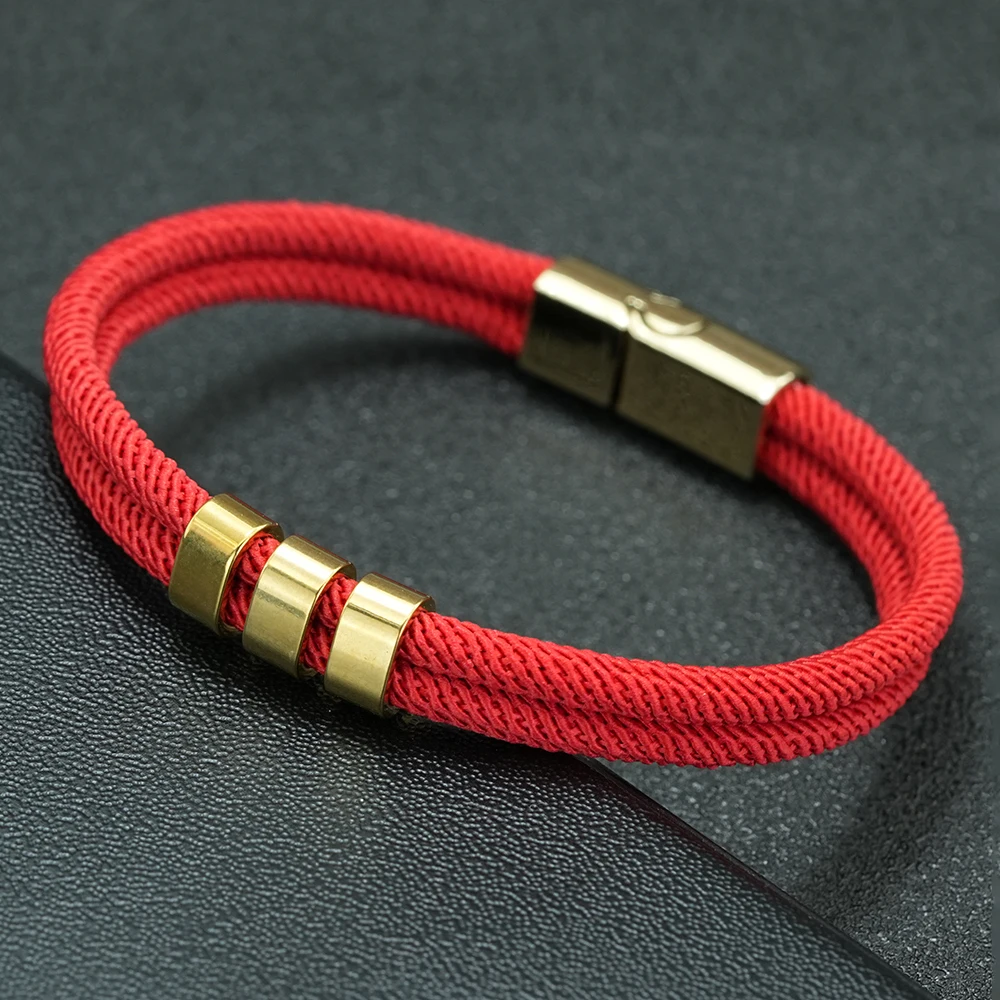 Stilvolles Armband aus geflochtenem Seil mit goldenem Verschluss, Unisex, 2 Größen, handgefertigt, zweilagiger Magnetverschluss, Wickelarmband, Glücksbringer für Paare, Schmuckgeschenk