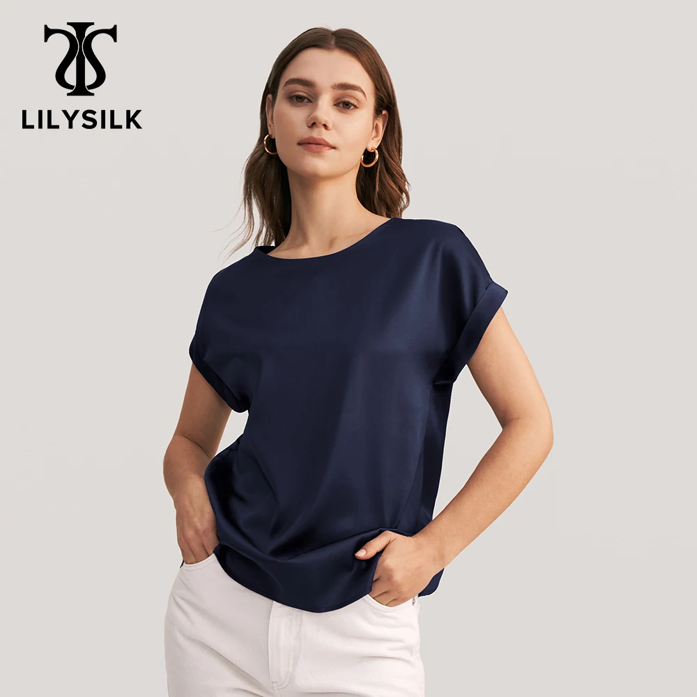 

LILYSILK Summer Women 19 Momme Silk T Shirt 2022 New Short Sleeves Round Neck Top Bussiness Casual Outfits traf Free Shipping