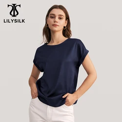 LILYSILK Summer Women 19 Momme Silk T Shirt 2022 New Short Sleeves Round Neck Top Bussiness Casual Outfits traf  Free Shipping