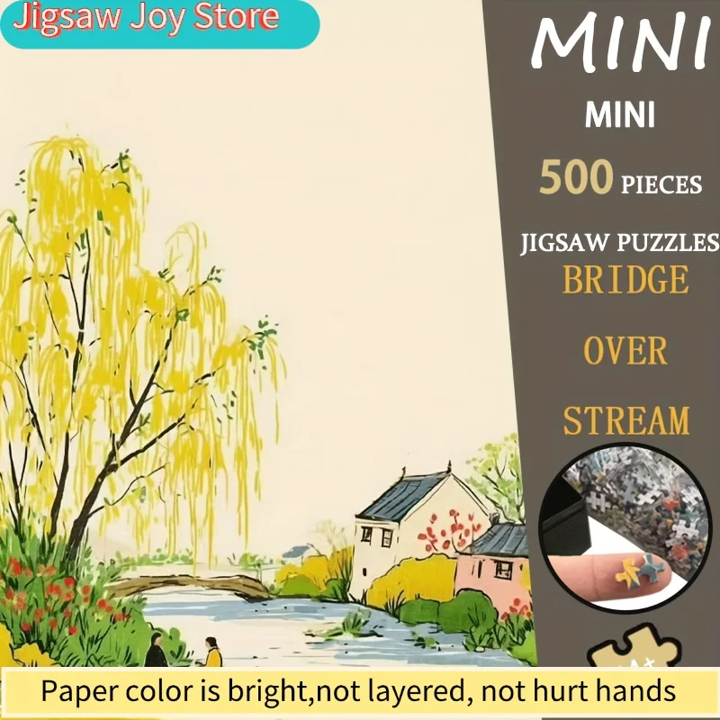 

Bridge Over Stream 1Box Mini Puzzle Premium Christmas GiftTrending Holiday Landscape Art 15x10 Inches Serene MasterpieceLuxur