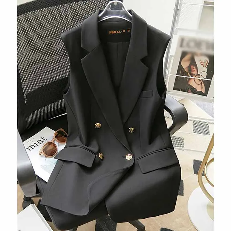 Spring 2024 Female High-end Appear Thin Leisure Double Breasted Buckle Suit Vest Women Trend Suit Kam Shoulder Suit Vest Jacket