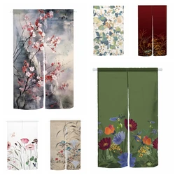 Floral Door Curtain Flower Japanese Half Hanging Curtain Cafe Bathroom Kitchen Entrance Partition Door Curtain Noren Decoration