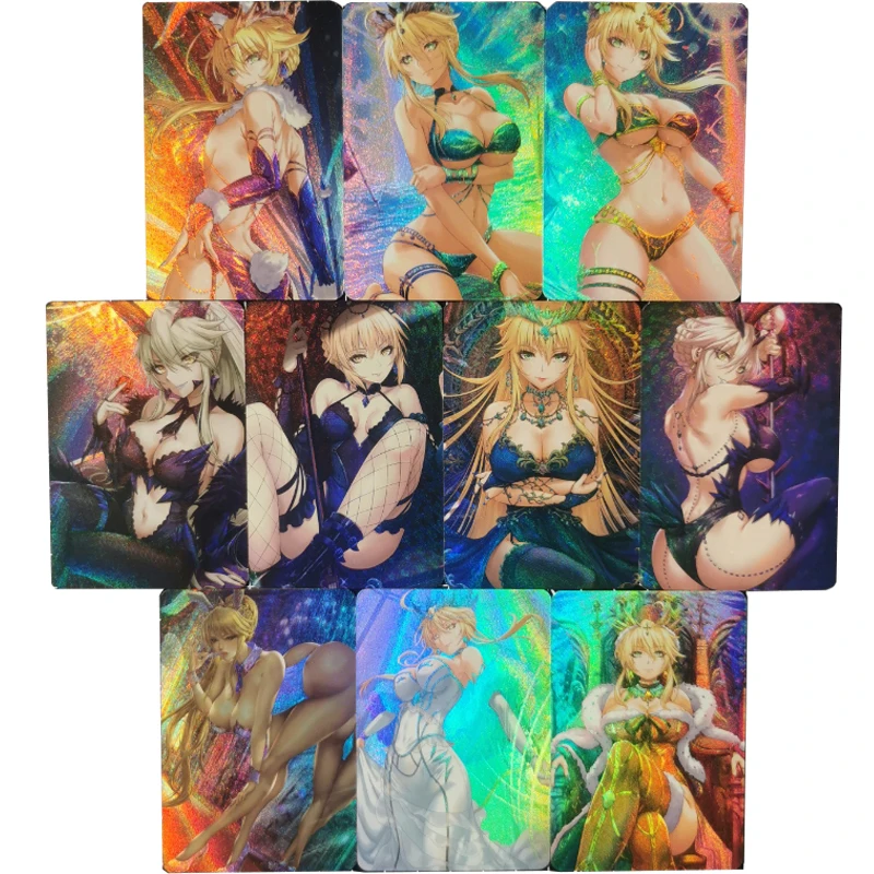 Em estoque 10 pçs/set sexy menina cartão destino/grande ordem altria pendragon lancer alter lírio régua coelho menina jogo coleção cartões brinquedo