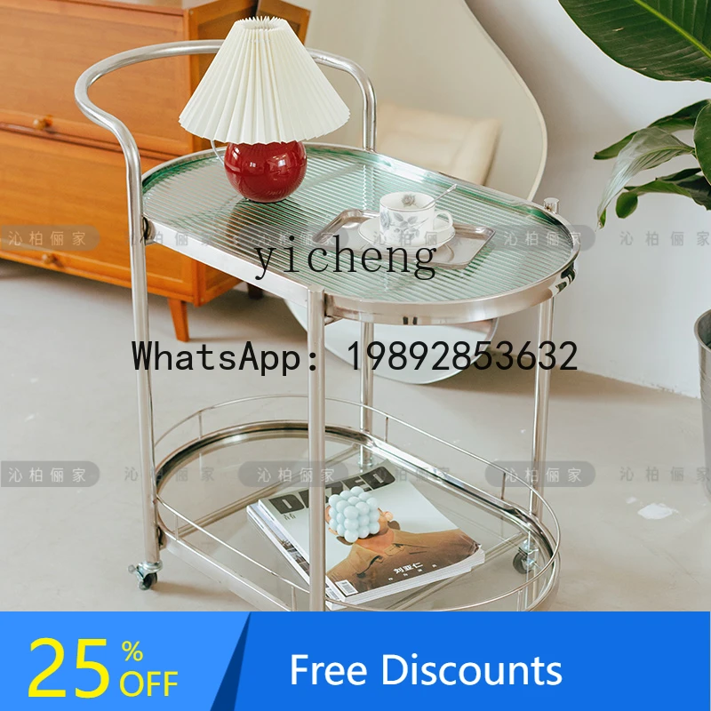 

AA large-capacity food delivery cart movable glass tea cart stainless steel double-layer trolley