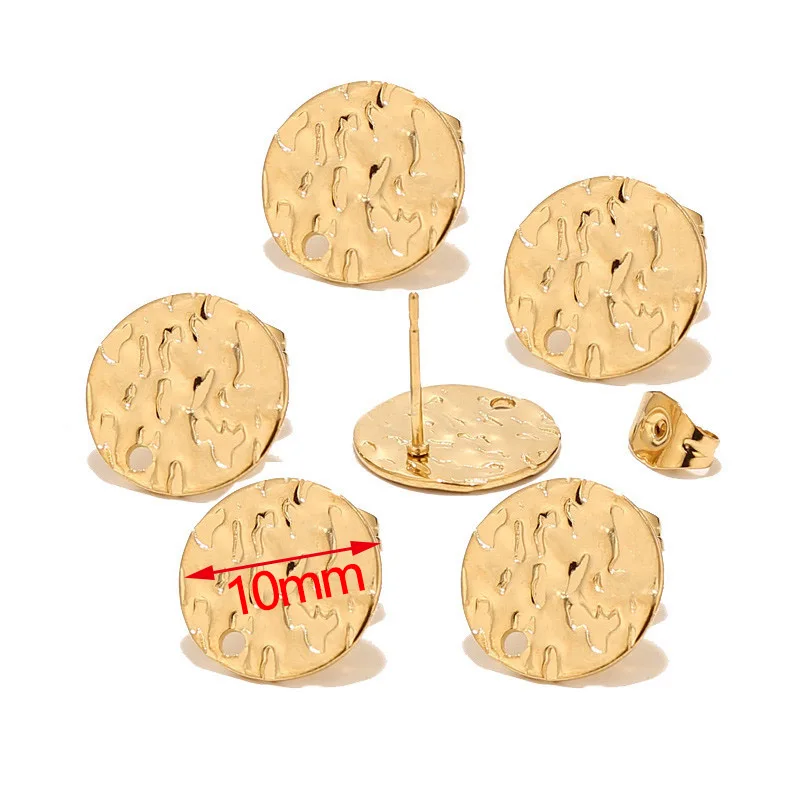 10 Stuks Roestvrij Staal Goud Zilver Ronde Schijf Oorbel Post W Loop Gehamerde Plaat Oorbellen Basis Voor Hypo-Allergene Oorbel Maken