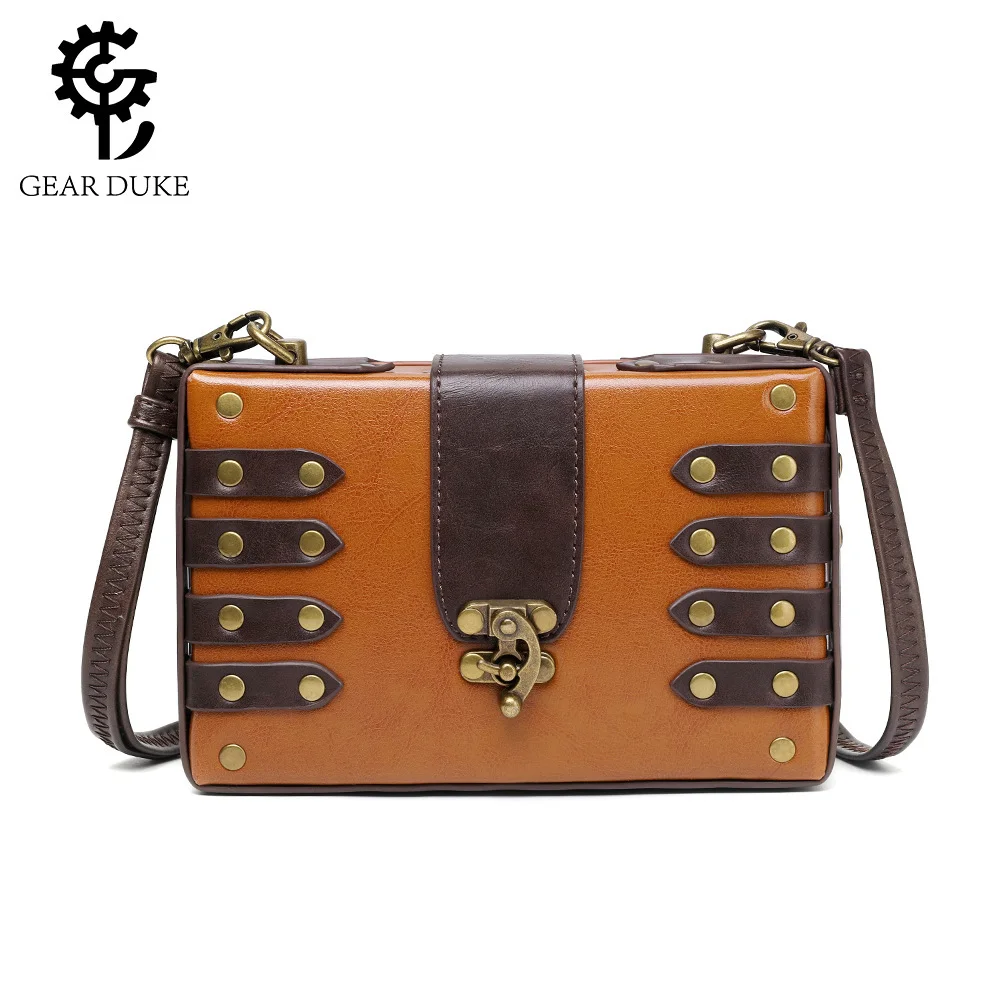 

Women's bag, European and American punk industrial retro style small square bag, women's single shoulder diagonal cross bag