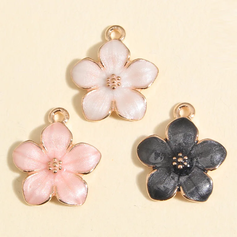 10pcs Gold Color 17x15mm Lovely Enamel Sakura Charms Flower Pendant For DIY Handmade Necklace Earrings Jewelry Making Accessorie