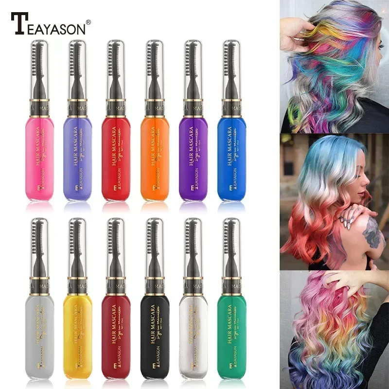 Mascara temporaneo per tinture per capelli a 13 colori - Lavabile non tossico Strumento per colorare capelli e sopracciglia a doppia estremità Accessorio di bellezza per uso monouso
