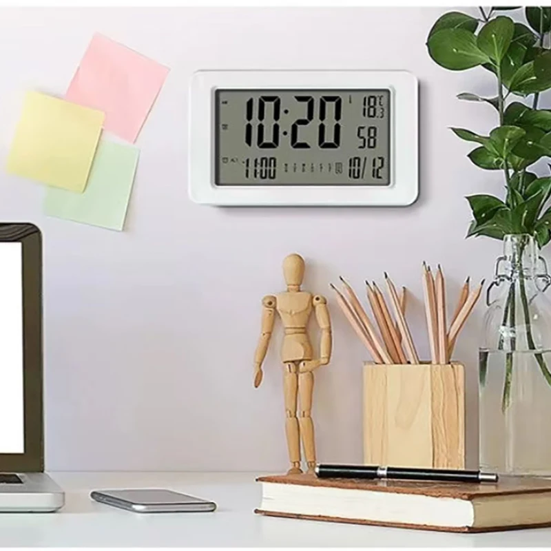 Digital Alarm Clock with Temperature Calendar Week Display Desktop Wall Clock for Bedroom Home Office Bathroom Battery Operated view 4