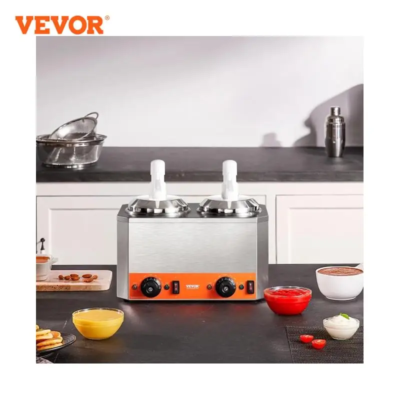 VEVOR Electric Cheese Dispenser with Pumps 2.3x2 Qt Commercial Hot Fudge Warmer Plastic Double Pumps Dispenser 