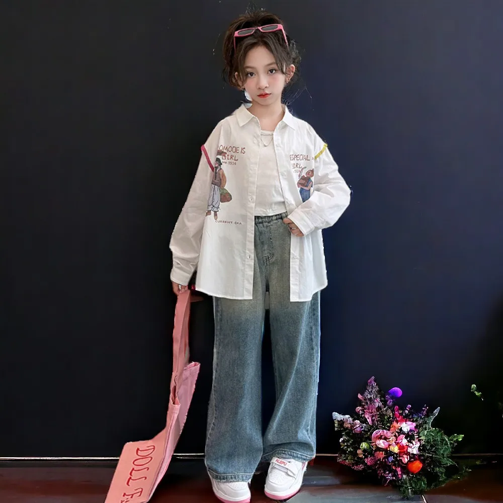 Baby Kids White Shirts Tops School Outfits Girls Casual Blouses Long Sleeve Teenagers Children Costumes 4 5 7 8 9 10 11 12 Years