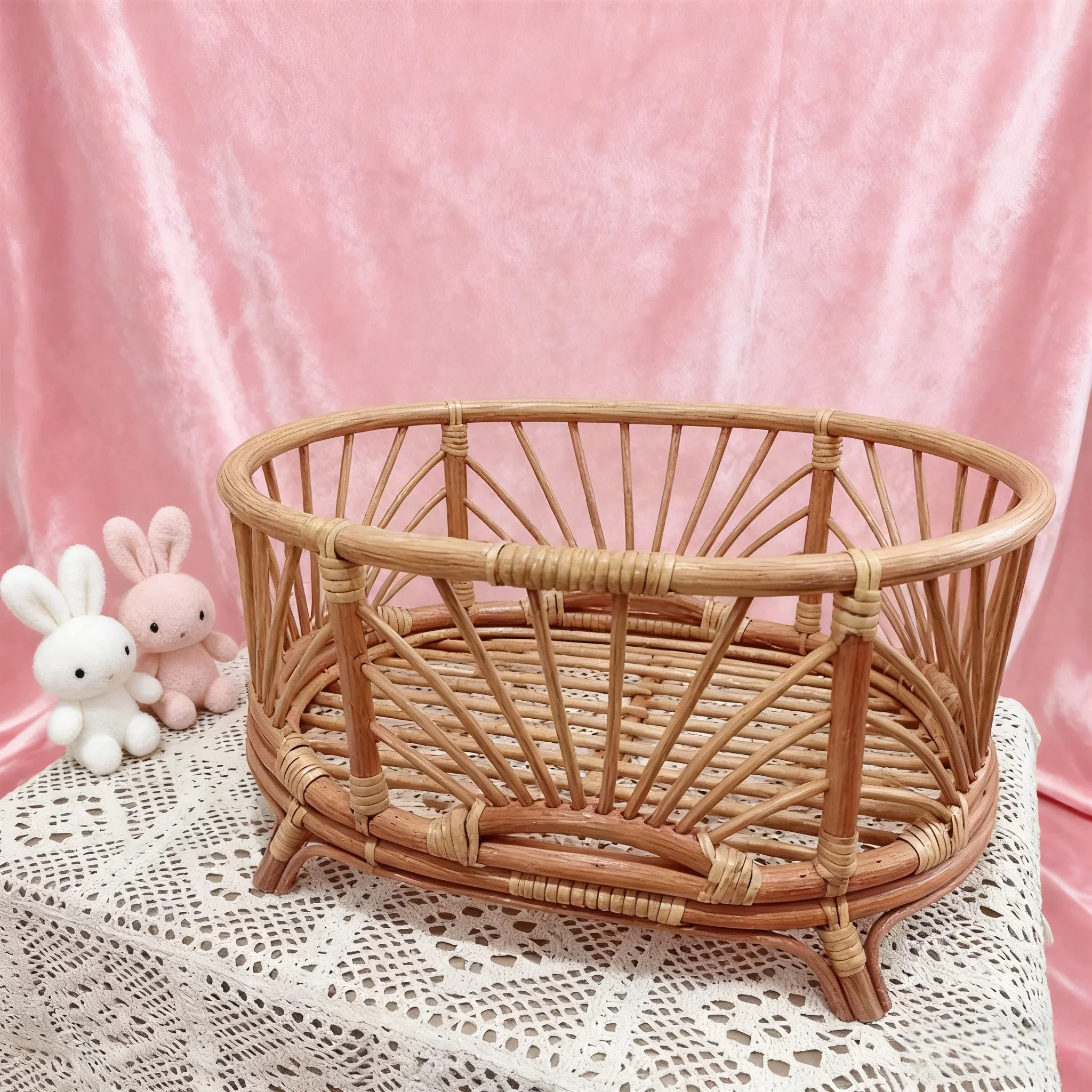 Cadeira de cama de bebê de bambu e rattan + cesta redonda para dormir - Adereços para fotografia de recém-nascidos Acessórios essenciais para sessões de estúdio fotográfico