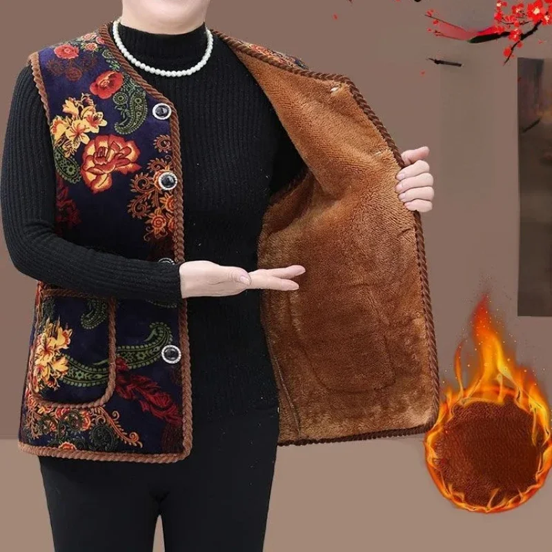 Fleece weste Frauen Herbst Winter Weste ärmellose Jacke verdickte warme Taschen einreihige bedruckte Weste Strickjacke