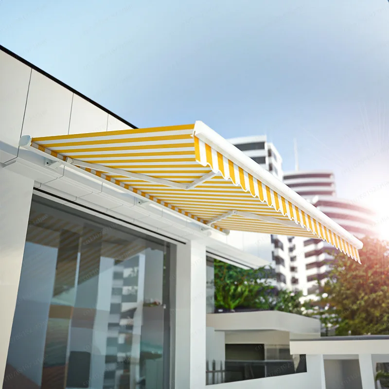 Outdoor Patio Awning Electric Full Cassette Awning Outdoor Motorized Retractable Awnings With Wind Sensors and LED LAMP
