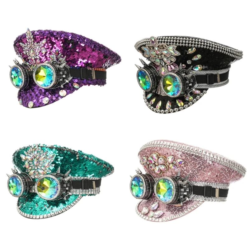 

Bejeweled Crystals Hat with Heavy Sequins and Sexy Goggles for Party Male Female Dancing Comedian Actor