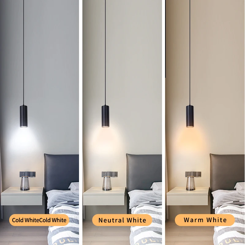 LED Ceiling Chandelier 5W Pendant Light With GU10 Bulb Hanging Lamp Adjustable Length Restaurant Living Room Cylinder Chandelier