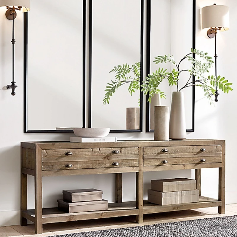 

Furniture American country retro old solid wood porch table wabi sandy wind foyer porch cabinet old pine decorative cabinet