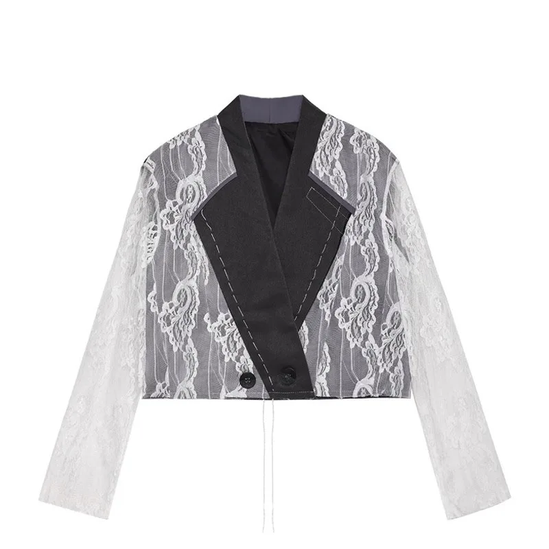 

Blazers Women Lace Aesthetic Temperament Cropped Korean Style Harajuku Long Sleeve Popular Clothes Autumn Sweet Blazer Coat