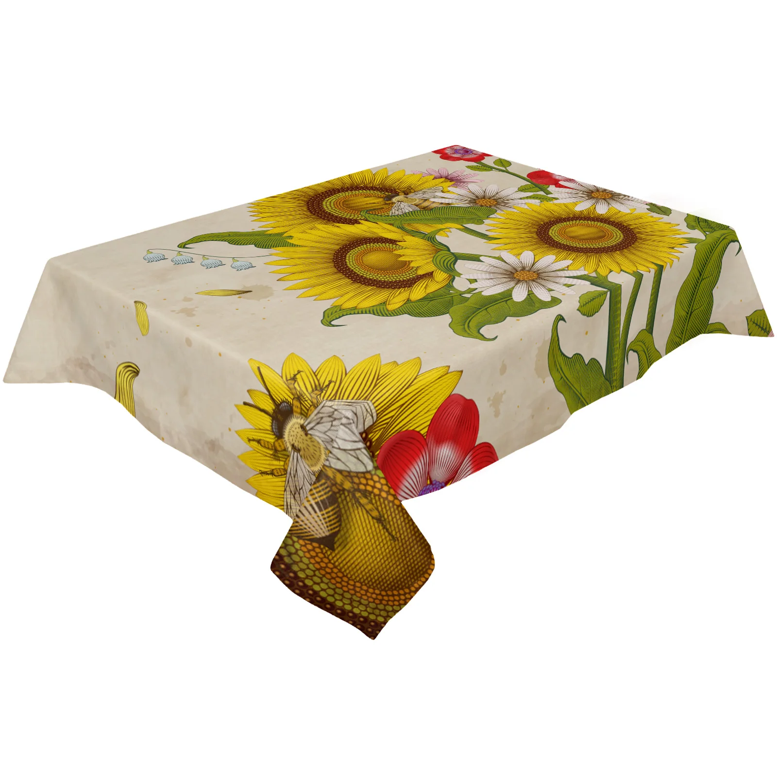 Bee Sunflower Vintage Chair Cover for Dining Room Decor Spandex Chair Covers for Wedding Party Decoration