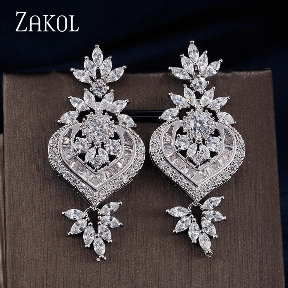 Luxury Big Clear Zircon Long Dangle Earrings Exquisite Shiny CZ Bridal Earring for Women Wedding Jewelry