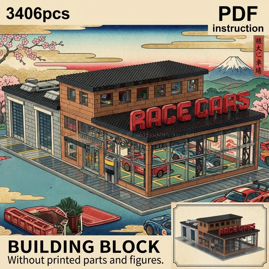 

Desktop Display City Car Shop Building Bricks Toy Street Scene Construction Set Gift