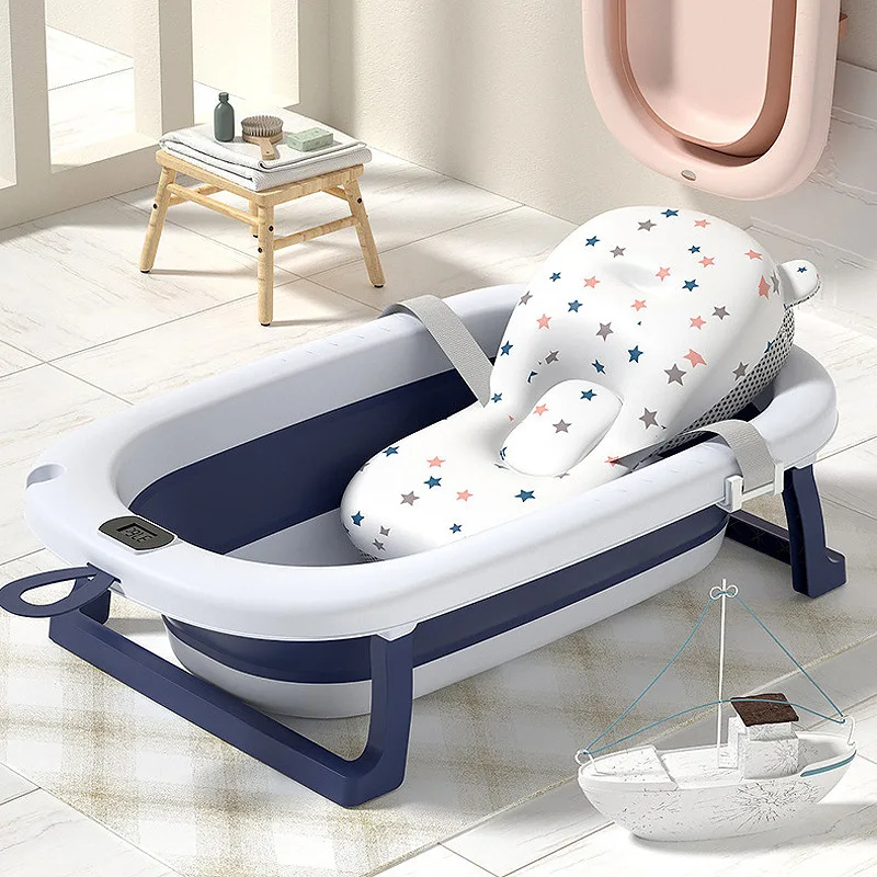 Real-time Temperature Folding Silicone Baby Take A Bath Bathtub Non-Slip Foot Bath Bucket Folding Bathroom With Temperature Sens