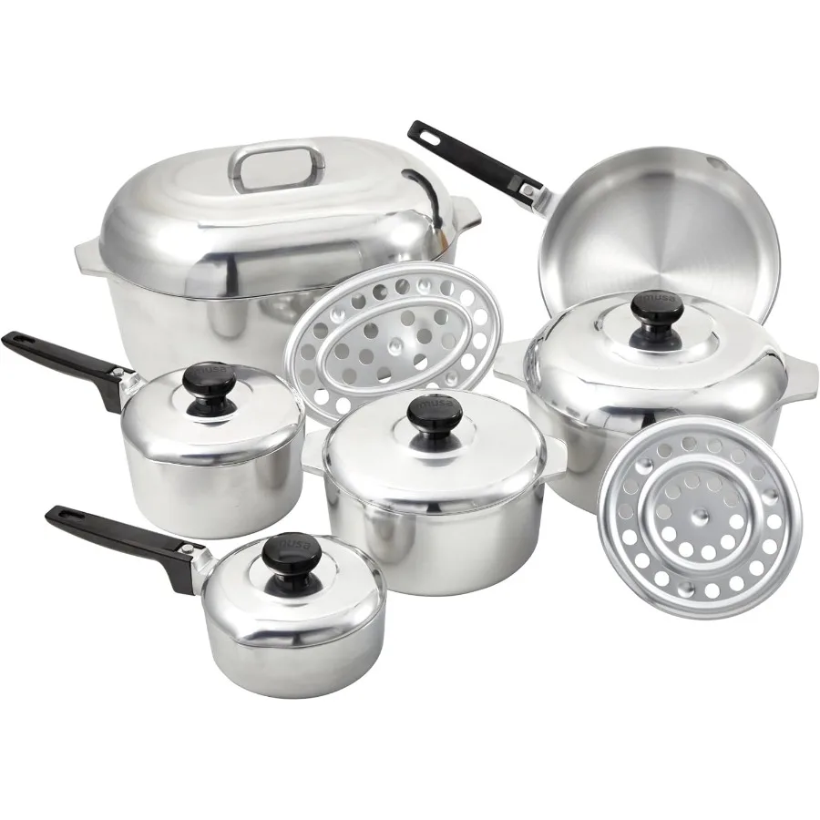 

USA Heavy Duty 13Piece Cast Aluminum Cajun Cookware Set Silver for Professional Kitchen Use Durable NonStick Surface Even Heat
