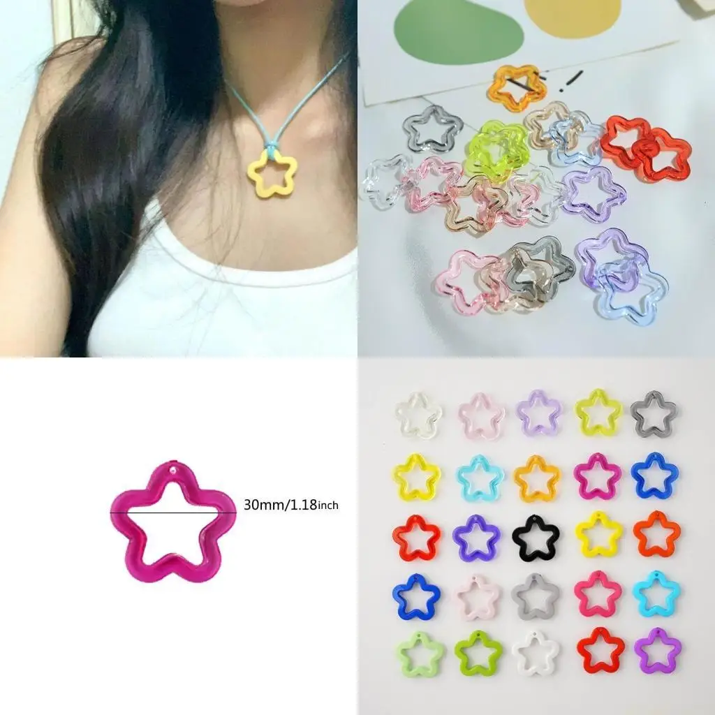 

D46E Pack of 50 Hollow Star Pendants Acrylic Star Charm for Star Necklace Bracelets