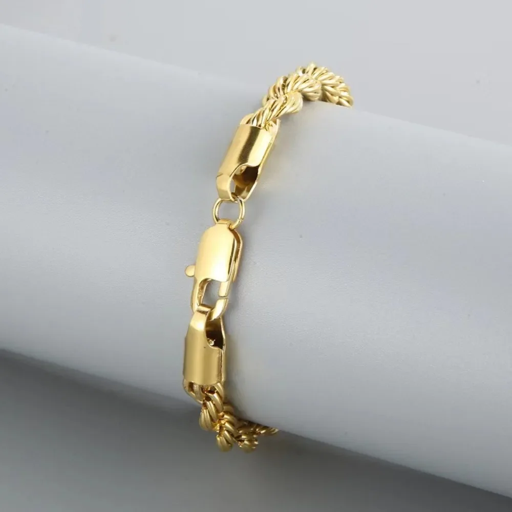 

Wholesale 18K Gold 925 Sterling Silver 4MM Rope Chain Bracelets for Men Women Lady Boy Wedding Party Gifts 20cm 8inch