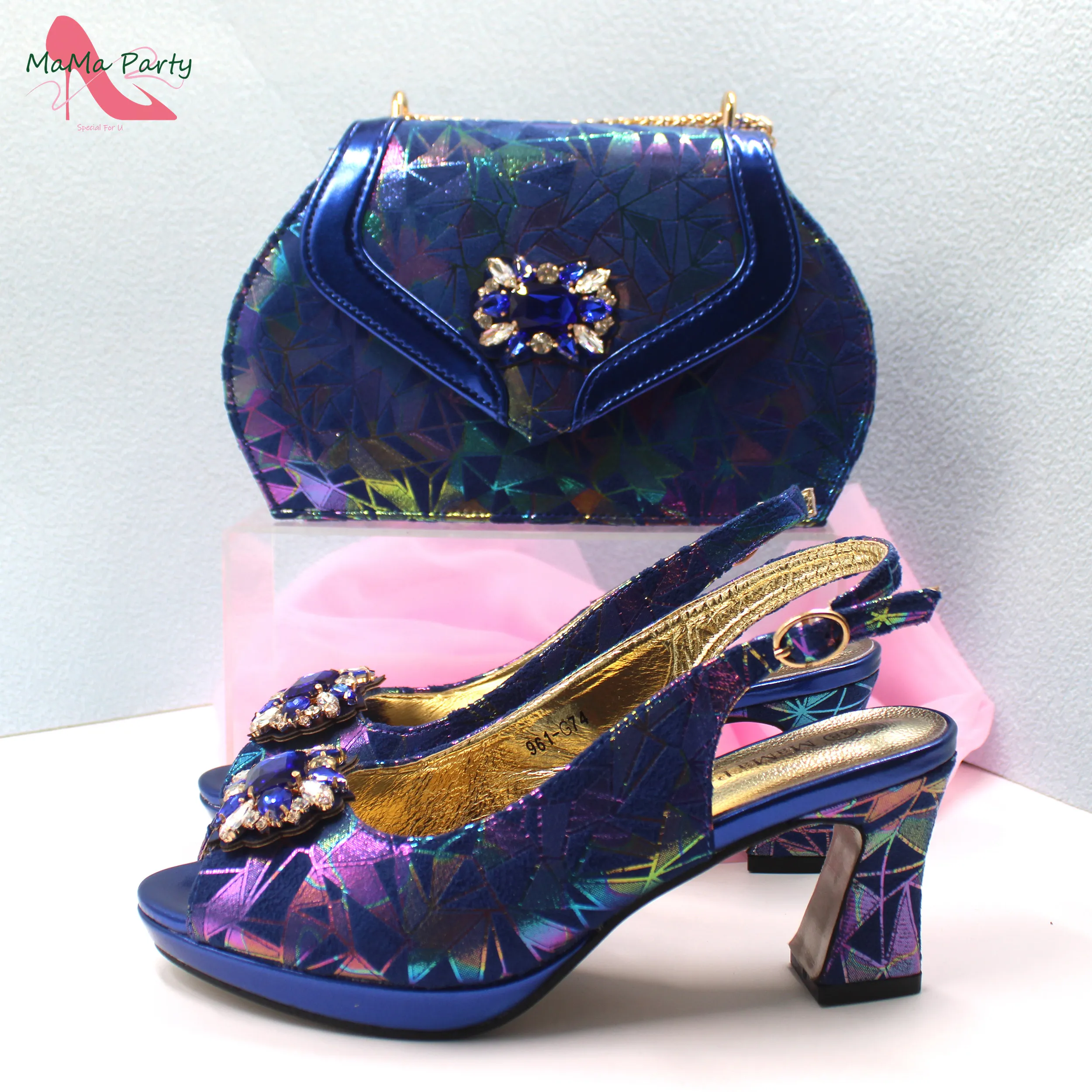 Conjunto de zapatos y bolsos africanos, combina con plataforma para vestido, alta calidad, color azul real, novedades, 2024