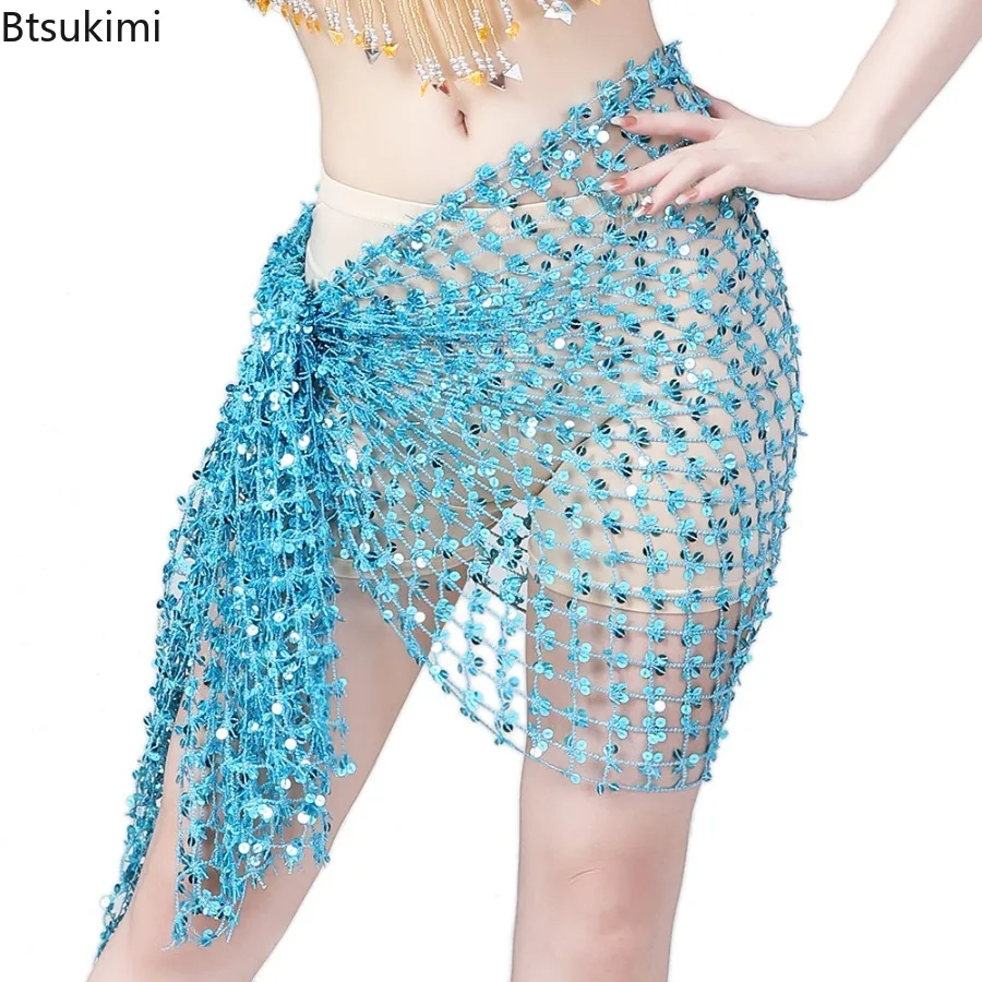 ใหม่ Hollow Out Belly Dance ผ้าพันคอสะโพกผ้าพันคอผู้หญิงเต้นรําเลื่อมคําละตินผ้าพันคอสะโพกเซ็กซี่ Belly Dance เข็มขัดกระโปรง 12 สี