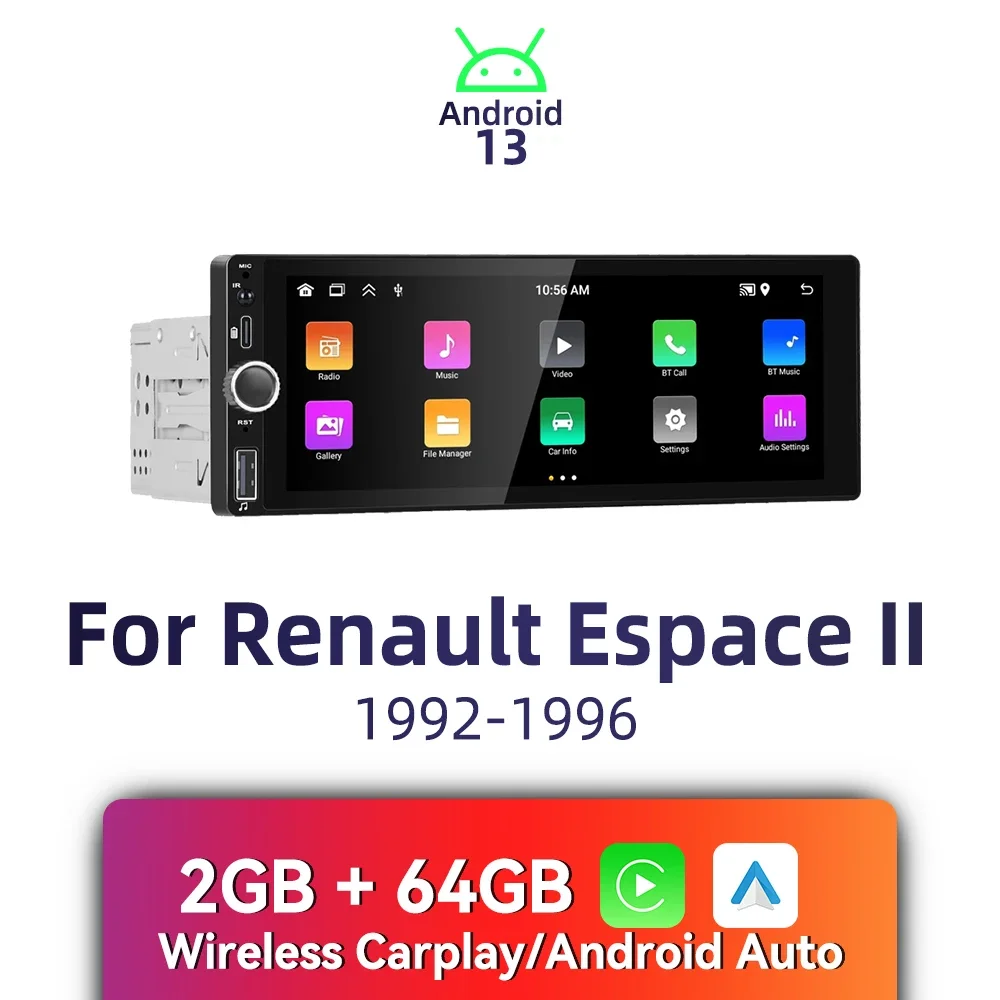 

Carplay Android Auto 1Din радио Android автомобильный мультимедиа для Renault Espace II 1992-1996 6,86 "экран стерео головное устройство GPS BT WIFI