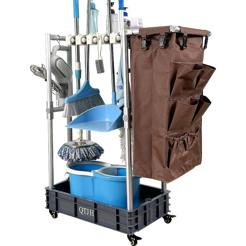 Rolling cleaning cart, cleaning tool organizer, housekeeping and cleaning cart