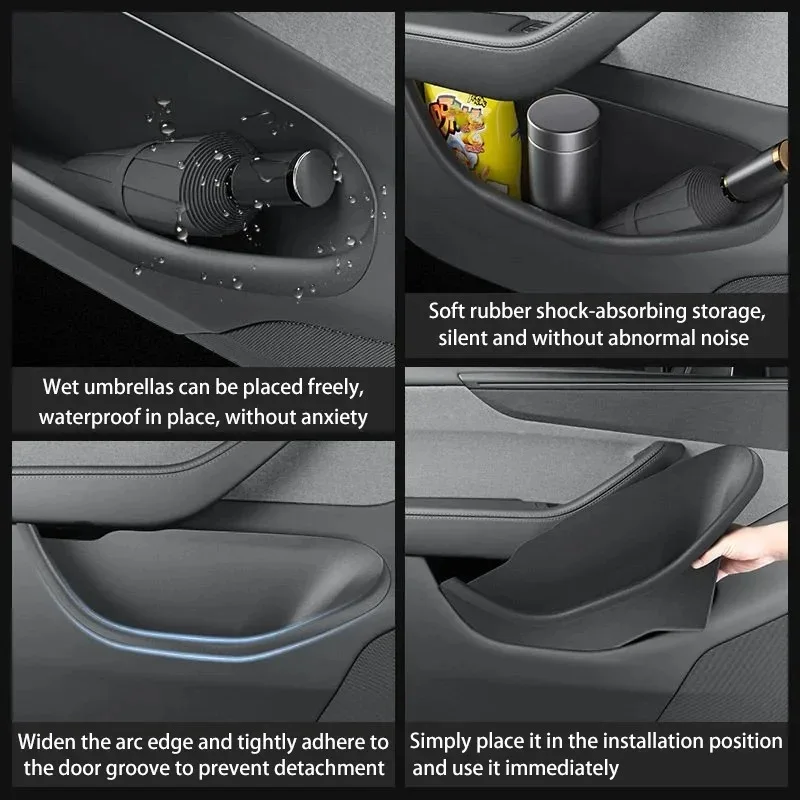 For Tesla Model YL 2026 TPE Fully Covered Door Side Storage Box Front Rear Door Pocket Organizer Tray Car Interior Accessories