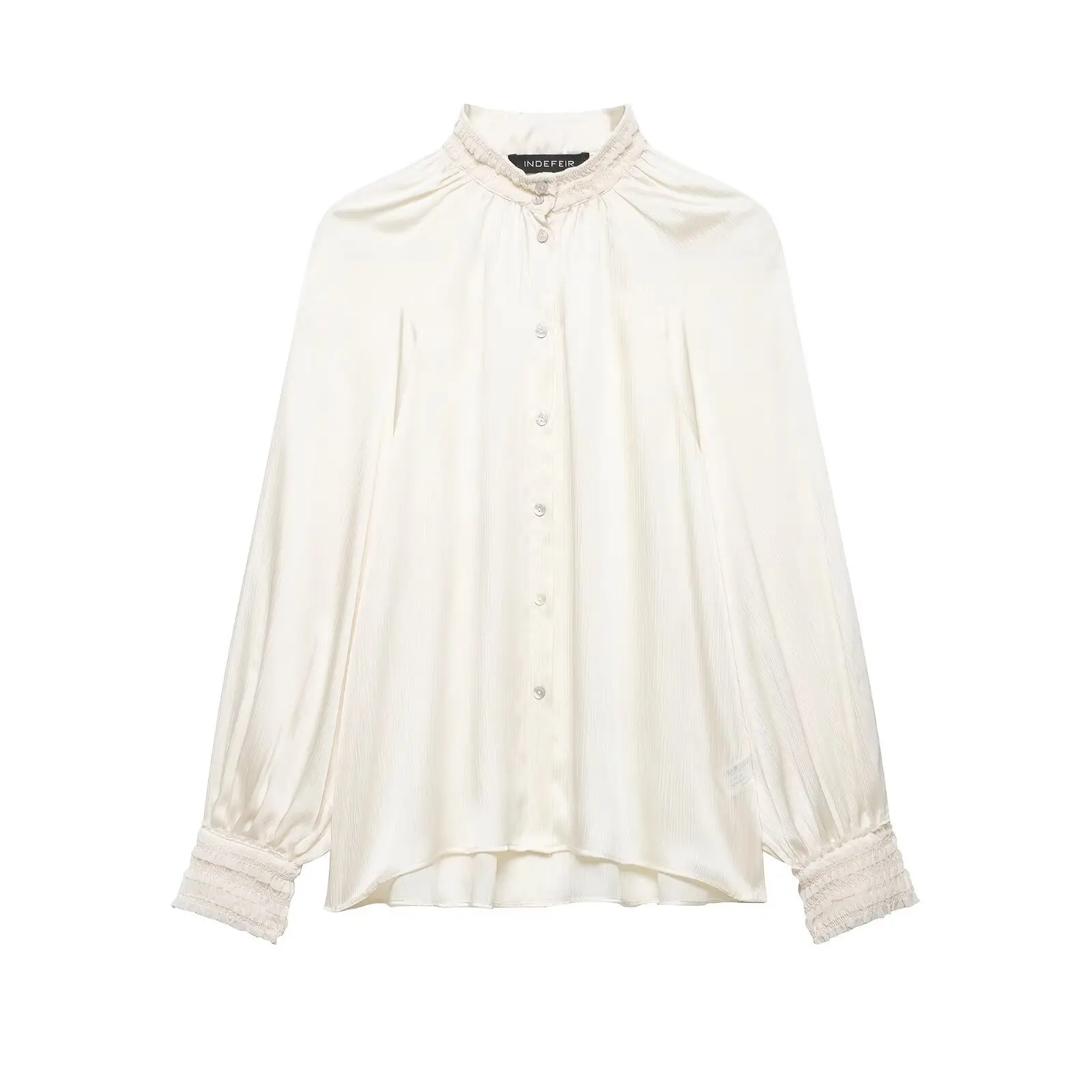 

Women's Fashionable Stand Collar Silk Satin Texture Shirt