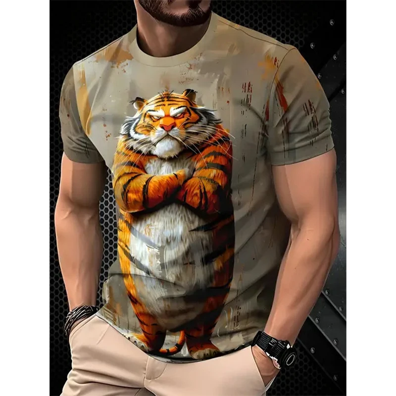 Funny Animal T-Shirts Tiger Rooster 3D Print Men's Short Sleeve Hip Hop T Shirt Oversized Harajuku Tees Y2K Tops Kids Clothing