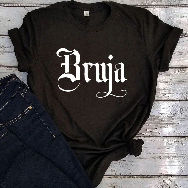 

Bruja Gothic Letters Graphic T Shirts Halloween Horror Movie Vintage Clothes Woman M Fashion Kawaii Clothes Witch Tees Black