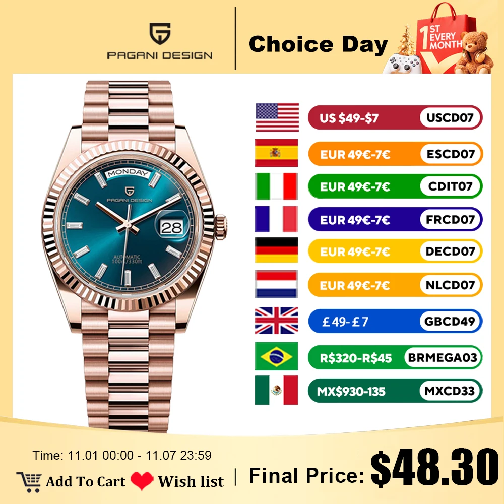 PAGANI DESIGN DD36 Men's Watches Rose Gold Luxury Automatic Watch For Men Mechanical Wristwatches Sapphire Mirror Clock Gift Man
