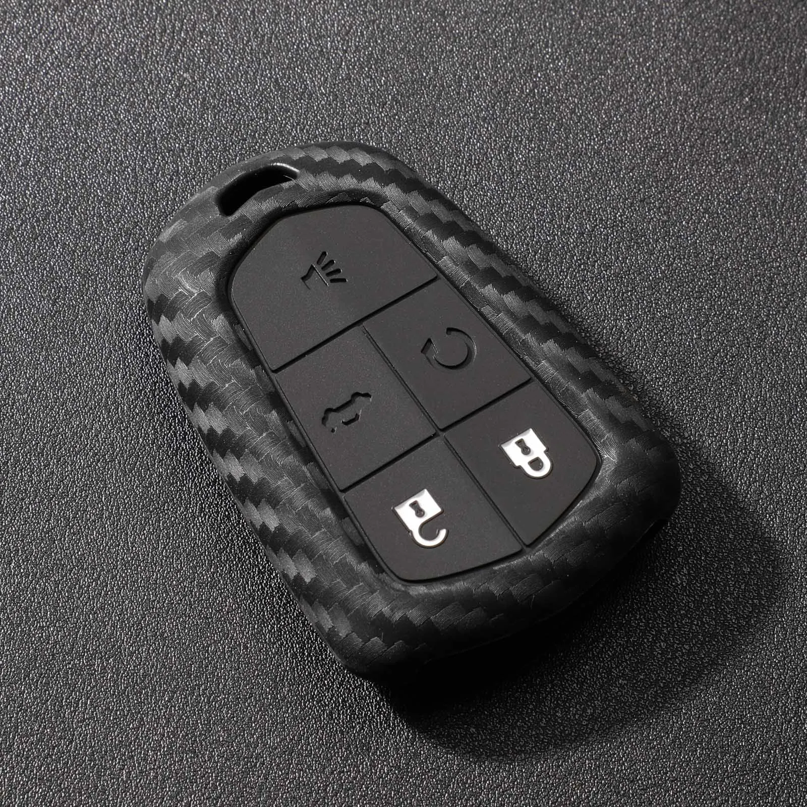 jingyuqin Silicone Carbon Fiber Car Key Case Cover For Cadillac ATS-L XTS XT5 CTS CT6 ATS 28T SRX Escalade Remote Fob keychain