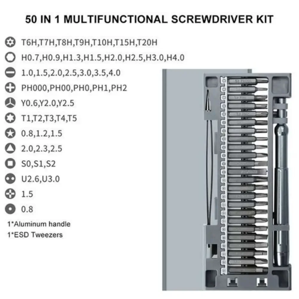 STONEGO 50-in-1 Magnetic Screwdriver Set - High Hardness - Y-Type, Torx, Phillips - for Phone, PC, Watch, Headset, Toy Repair